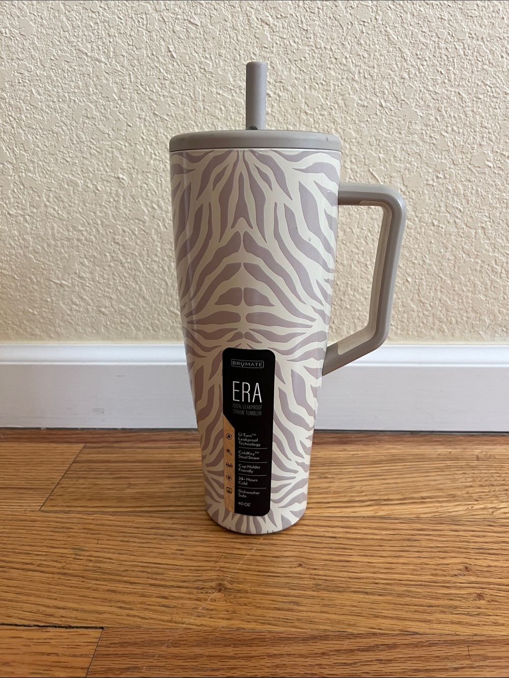 Brumate Gray Zebra Print ERA Tumbler with Handle
